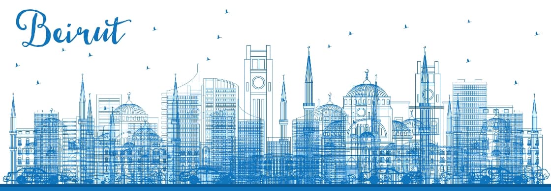 Beirut, Lebanon, City Skyline with birds flying above it