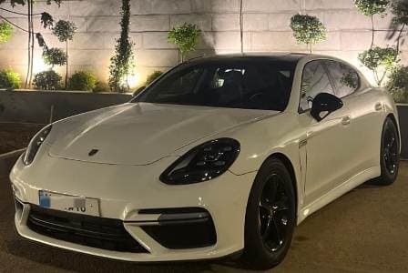 White Porsche Panamera wedding car next to Limo Beirut rental parking space